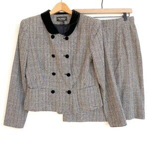 Vtg Patrick Collection Silk Wool Houndstooth Skirt Suit Size 10